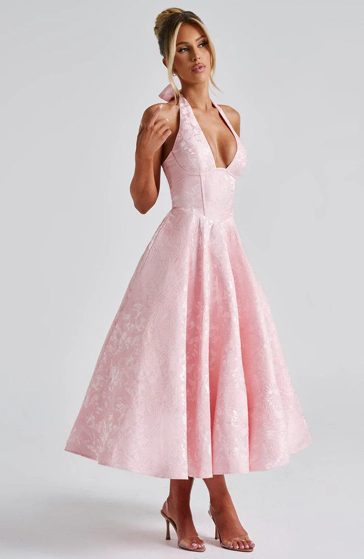 Midi Dress Backless Flared Skirt for Women