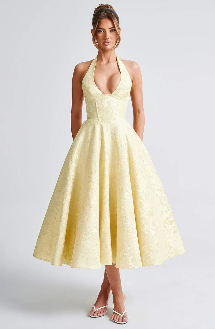 Midi Dress Backless Flared Skirt for Women