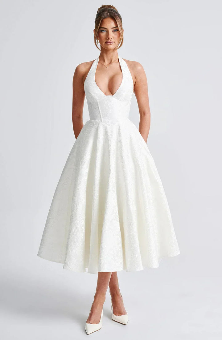 Midi Dress Backless Flared Skirt for Women
