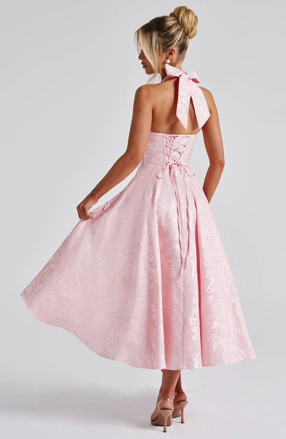 Midi Dress Backless Flared Skirt for Women
