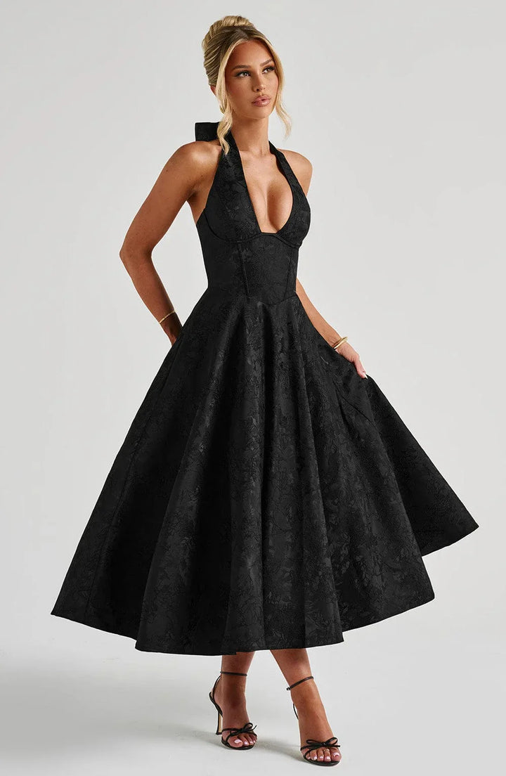 Midi Dress Backless Flared Skirt for Women