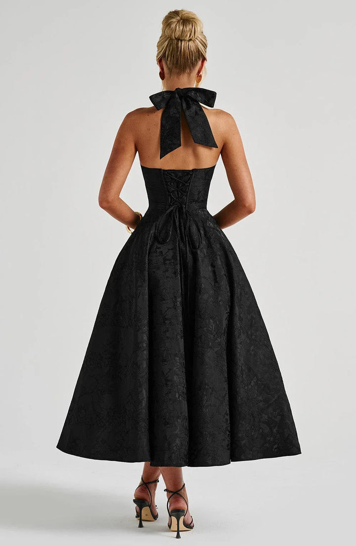Midi Dress Backless Flared Skirt for Women