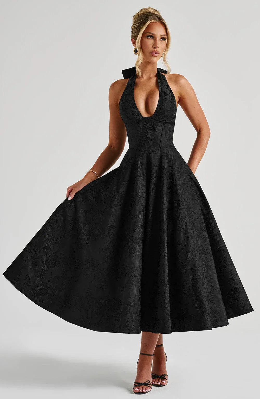 Midi Dress Backless Flared Skirt for Women