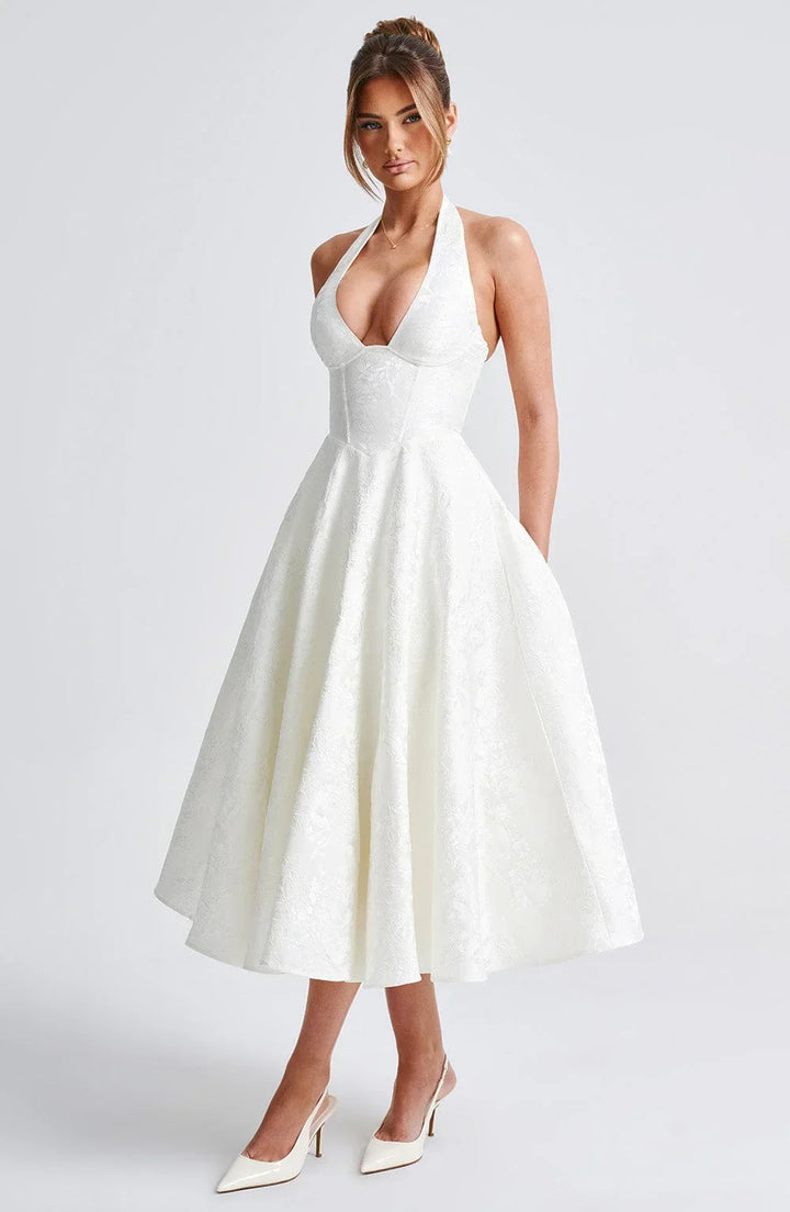 Midi Dress Backless Flared Skirt for Women