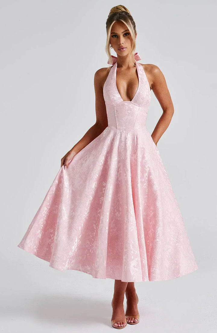 Midi Dress Backless Flared Skirt for Women