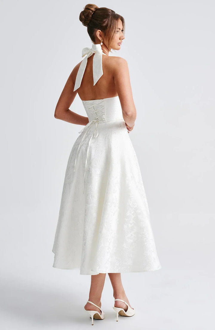 Midi Dress Backless Flared Skirt for Women