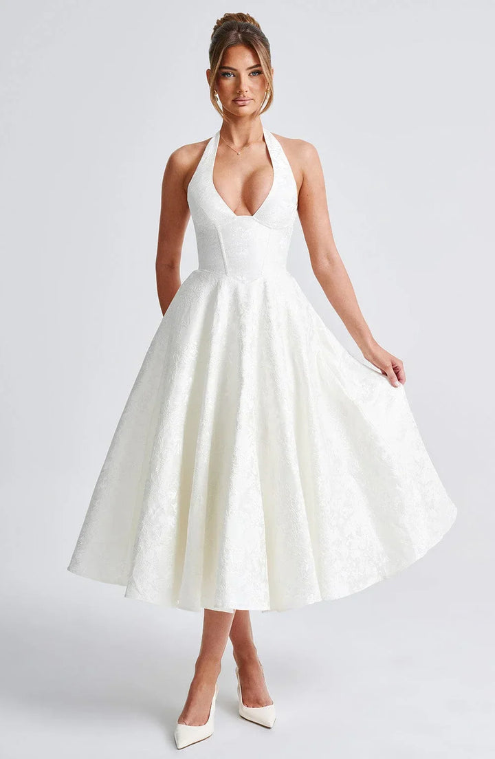 Midi Dress Backless Flared Skirt for Women