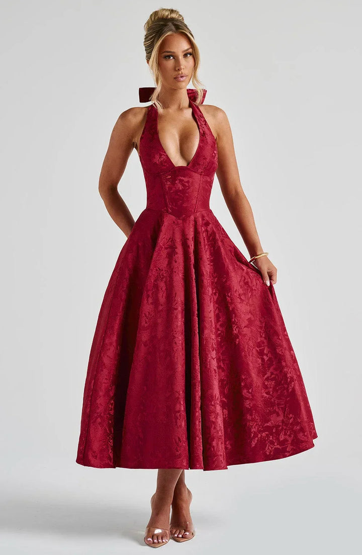 Midi Dress Backless Flared Skirt for Women