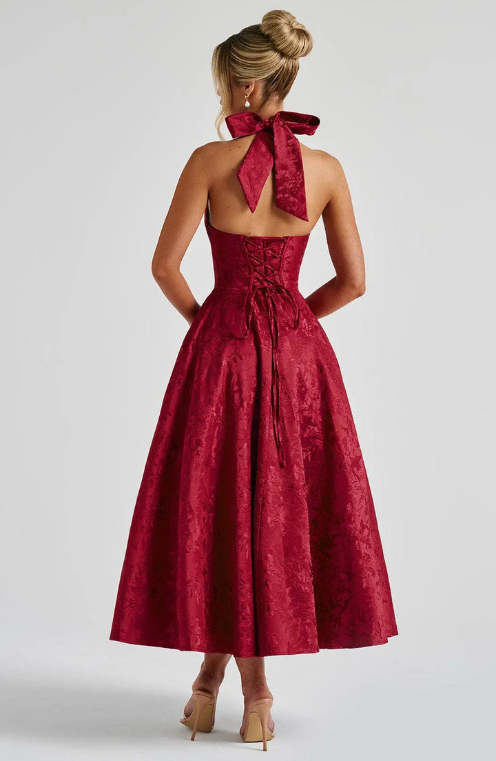 Midi Dress Backless Flared Skirt for Women