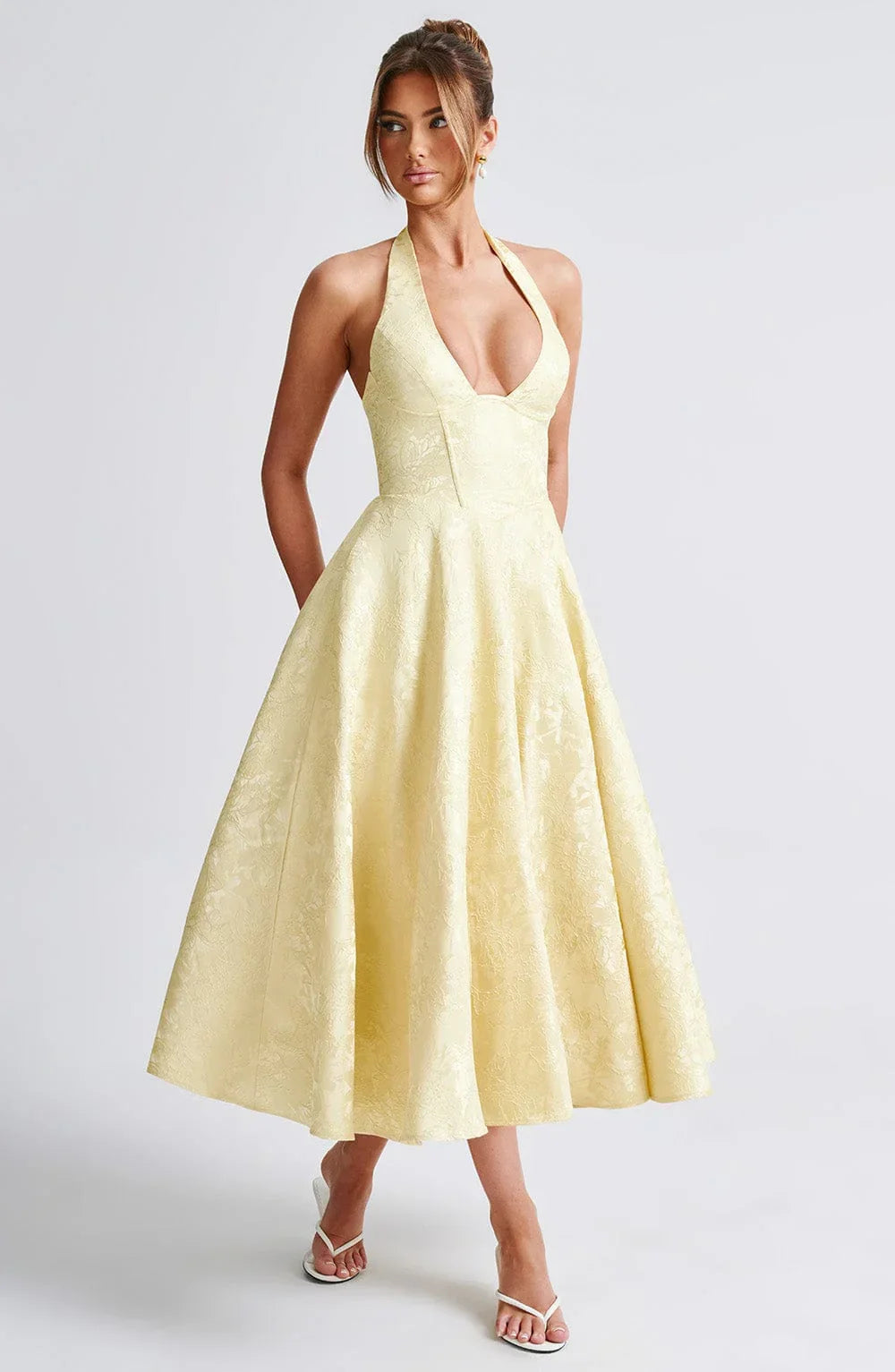 Midi Dress Backless Flared Skirt for Women