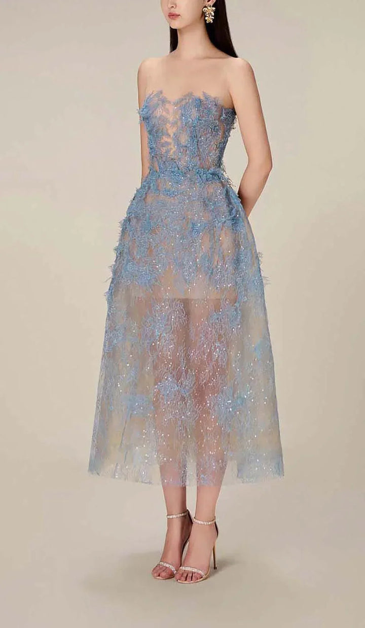 Floral Embroidery Midi Dress for Women
