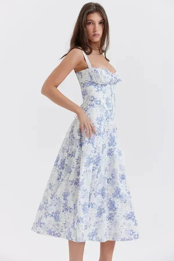 Womens Midi Dress with Ruffled Bodice
