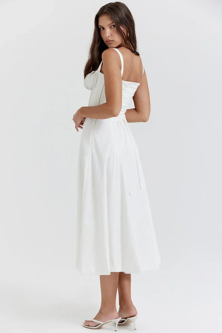Womens Midi Dress with Ruffled Bodice