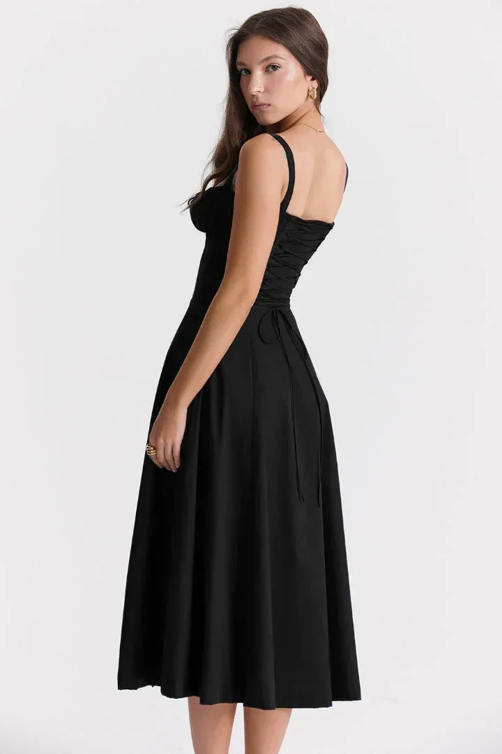 Womens Midi Dress with Ruffled Bodice