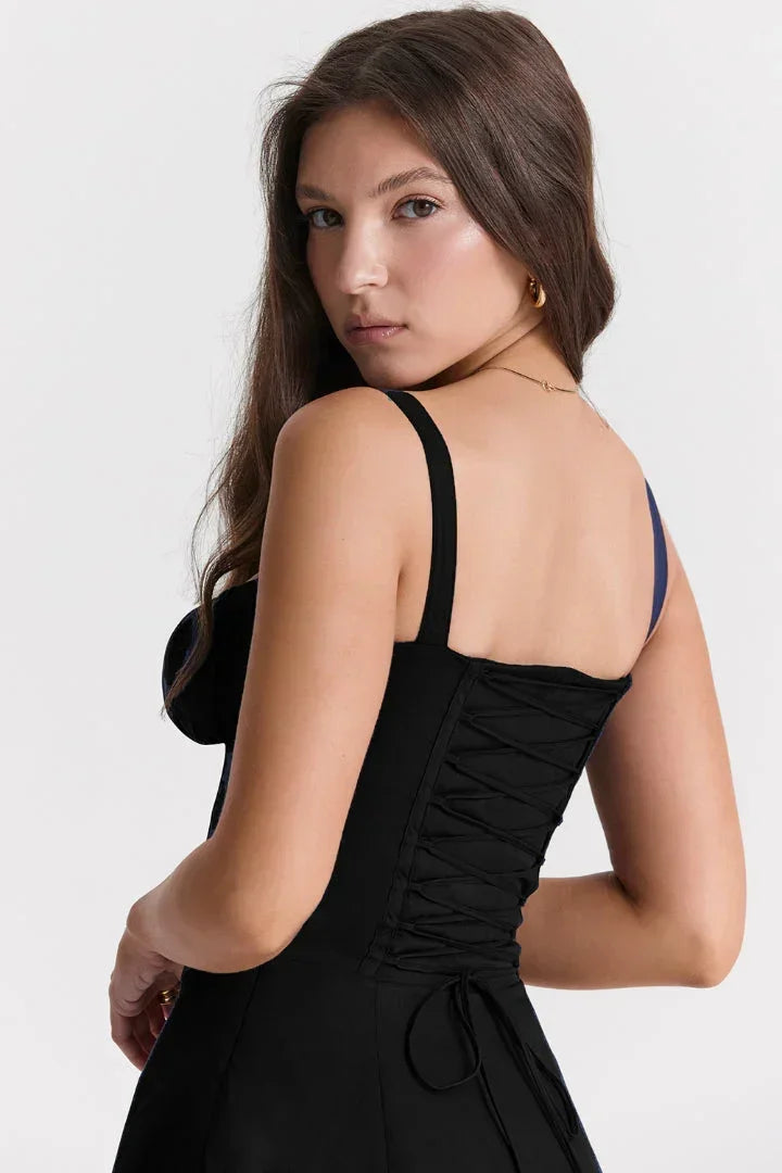 Womens Midi Dress with Ruffled Bodice