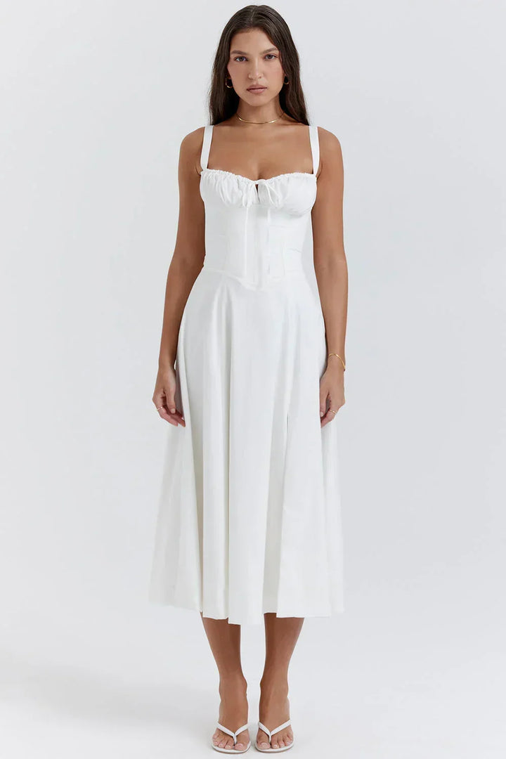 Womens Midi Dress with Ruffled Bodice