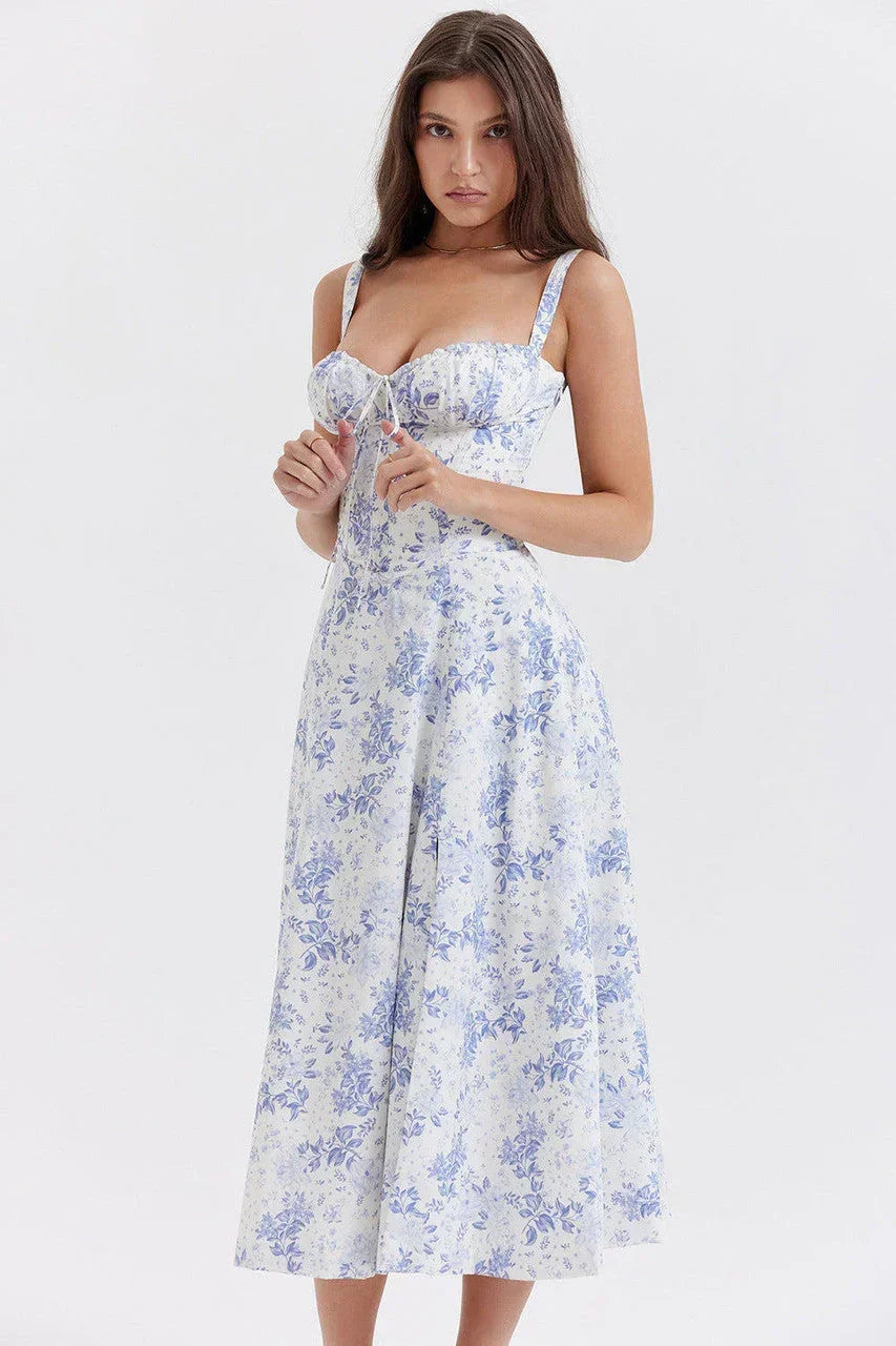 Womens Midi Dress with Ruffled Bodice