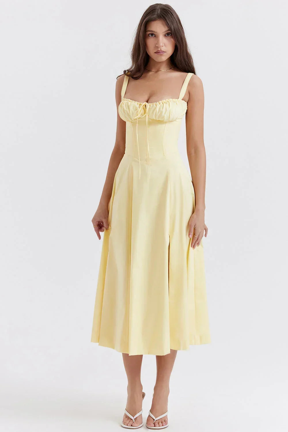 Womens Midi Dress with Ruffled Bodice