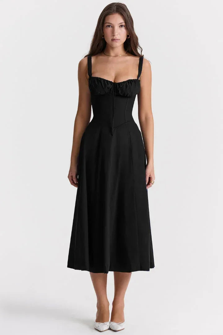 Womens Midi Dress with Ruffled Bodice