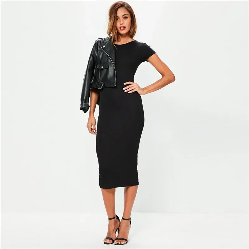 Midi Dress Fitted Short Sleeves for Women