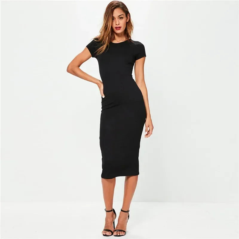 Midi Dress Fitted Short Sleeves for Women