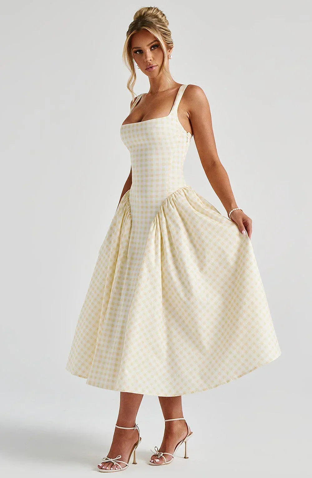 Midi Dress Flared Hem Wide Straps for Women