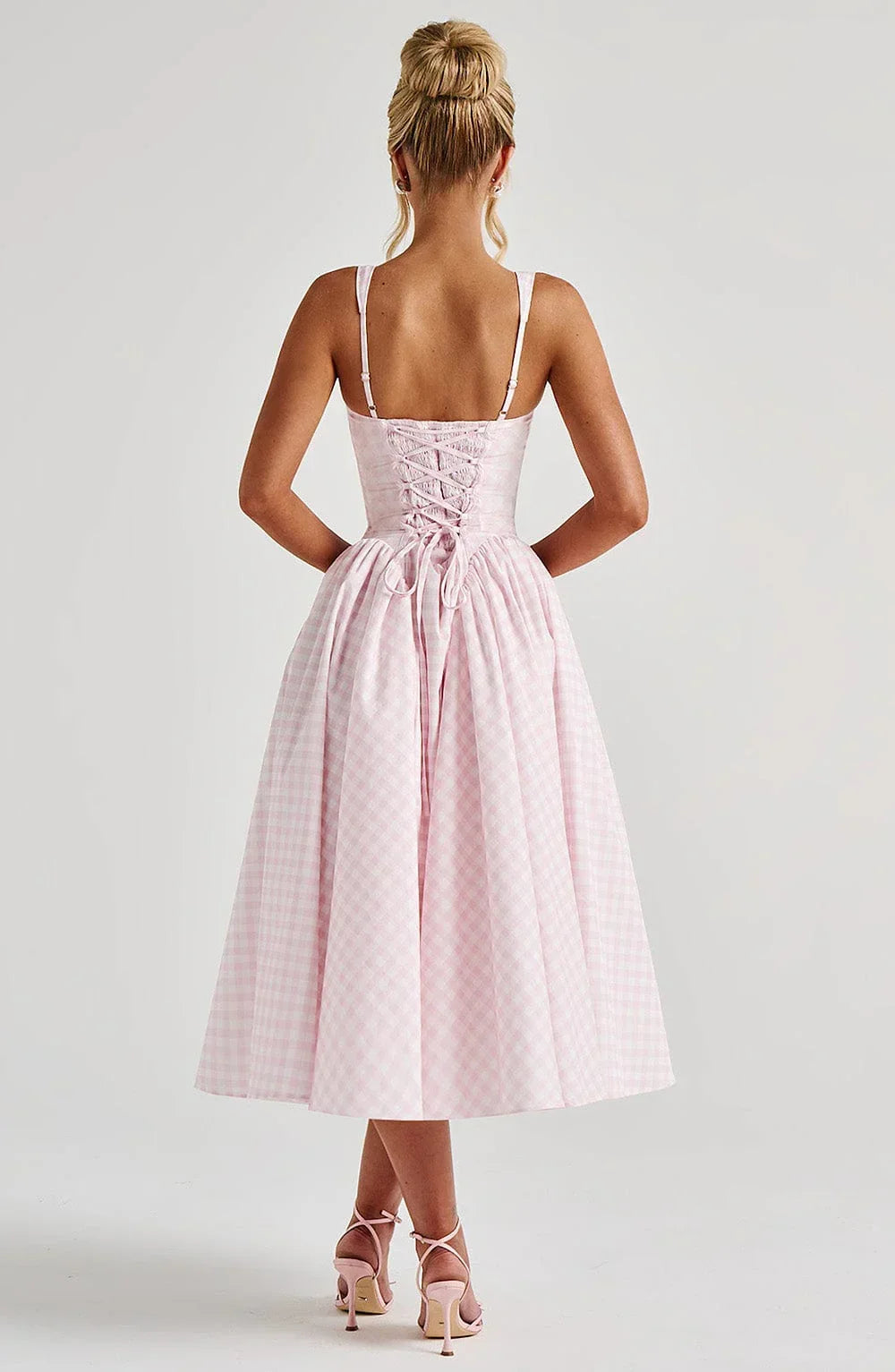 Midi Dress Flared Hem Wide Straps for Women