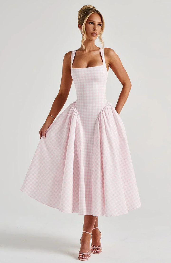 Midi Dress Flared Hem Wide Straps for Women