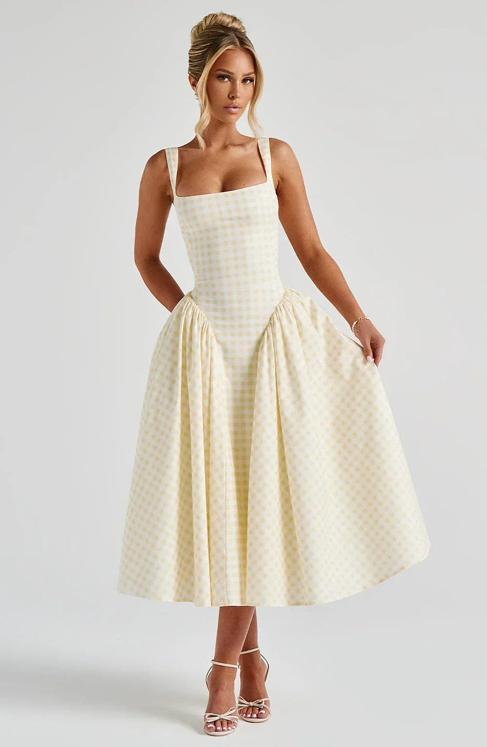Midi Dress Flared Hem Wide Straps for Women