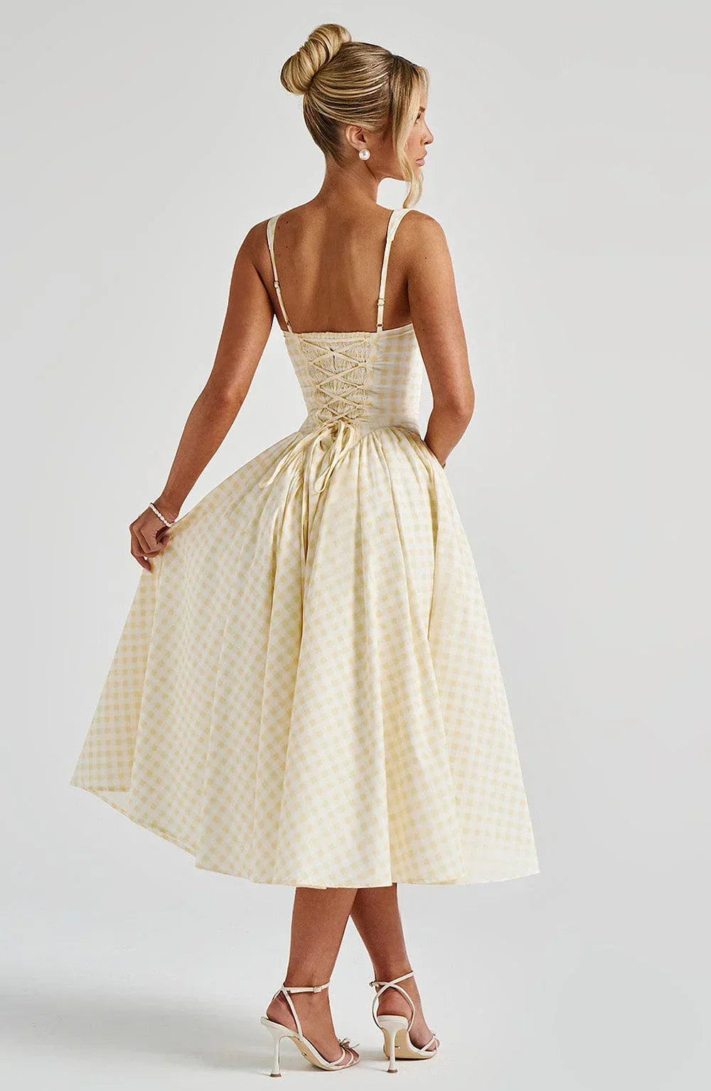 Midi Dress Flared Hem Wide Straps for Women