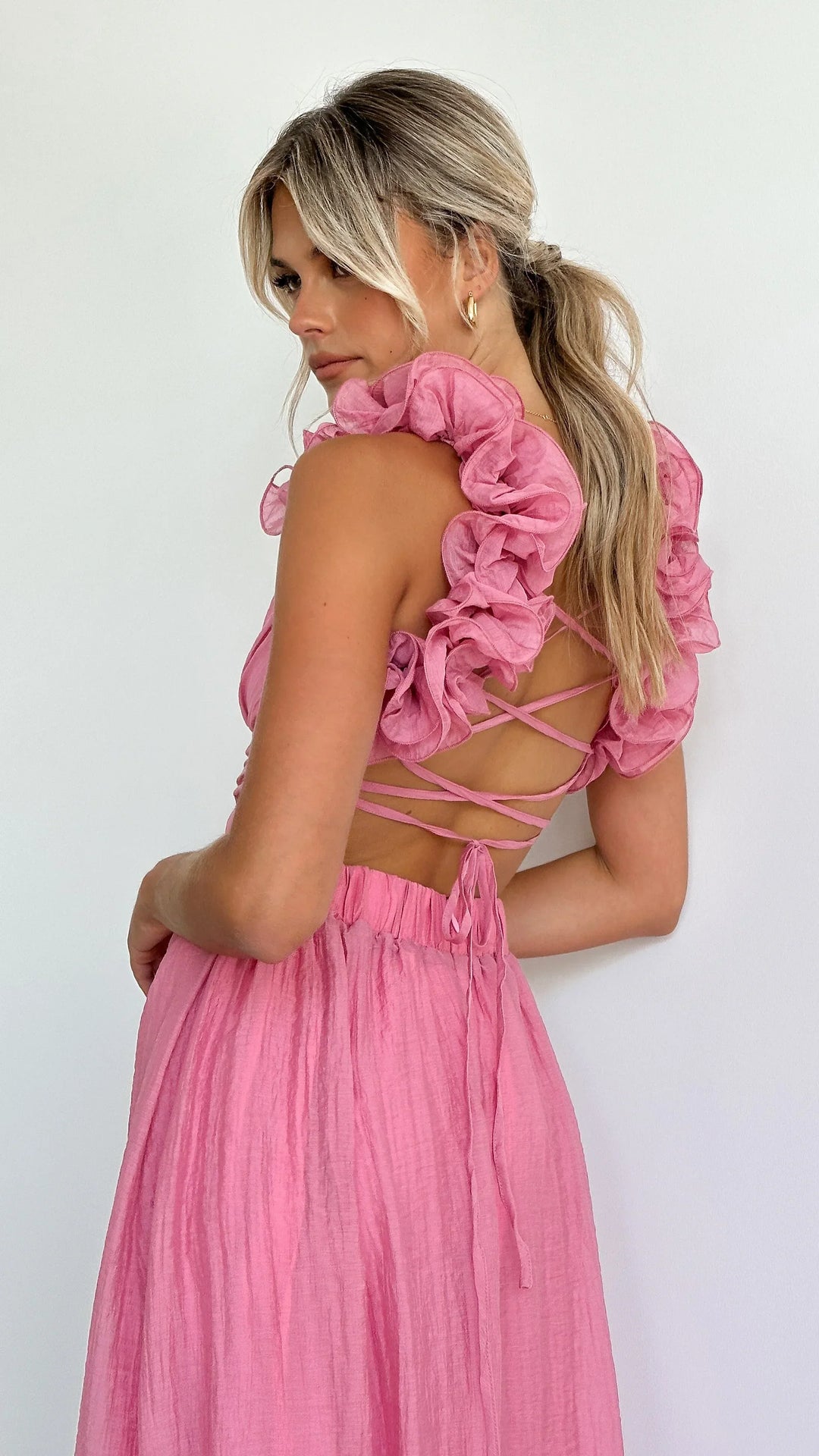 Midi Dress for Women with Shoulder Ruffles