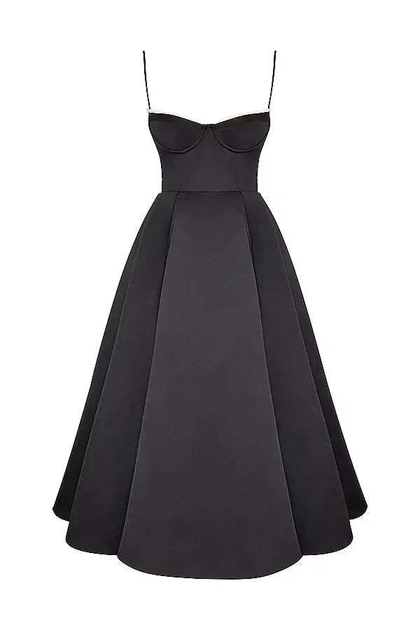 Satin Midi Dress with Fine Straps for Women