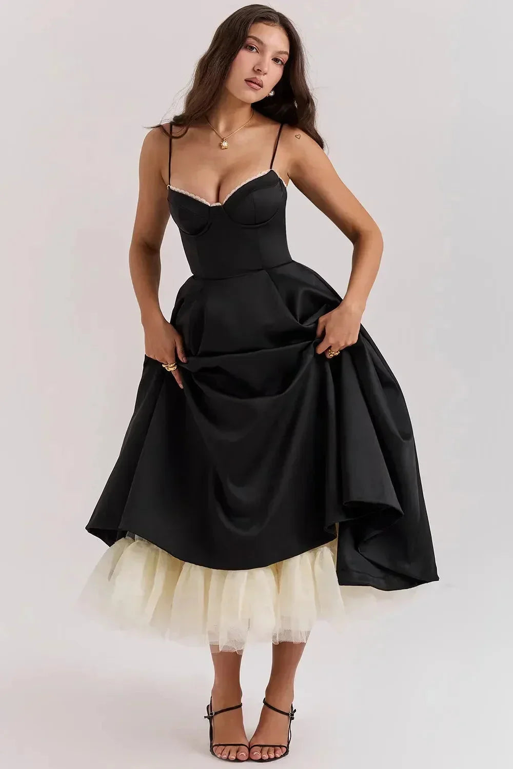 Satin Midi Dress with Fine Straps for Women