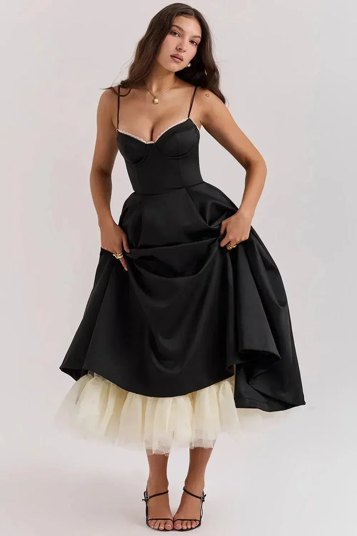 Satin Midi Dress with Fine Straps for Women