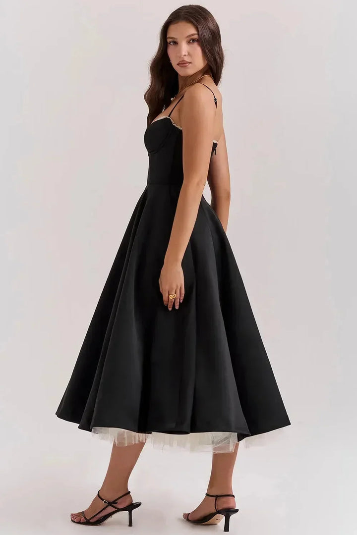 Satin Midi Dress with Fine Straps for Women