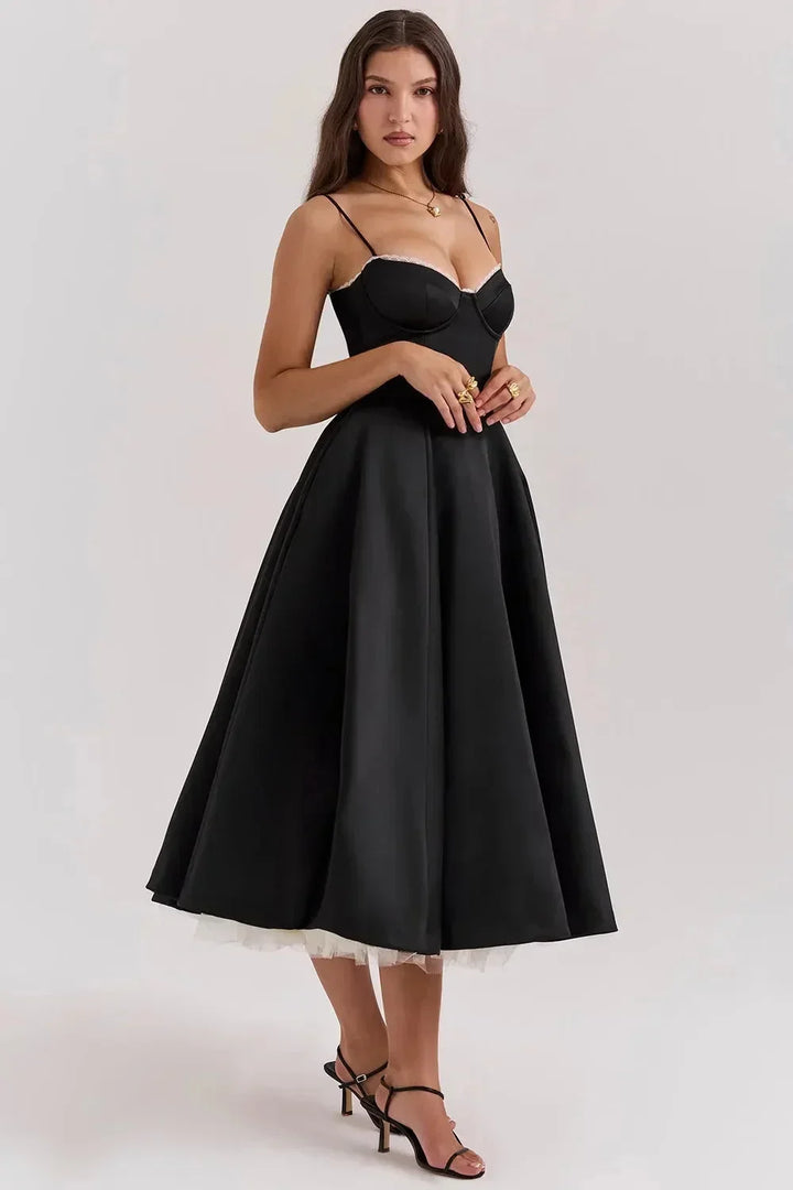 Satin Midi Dress with Fine Straps for Women