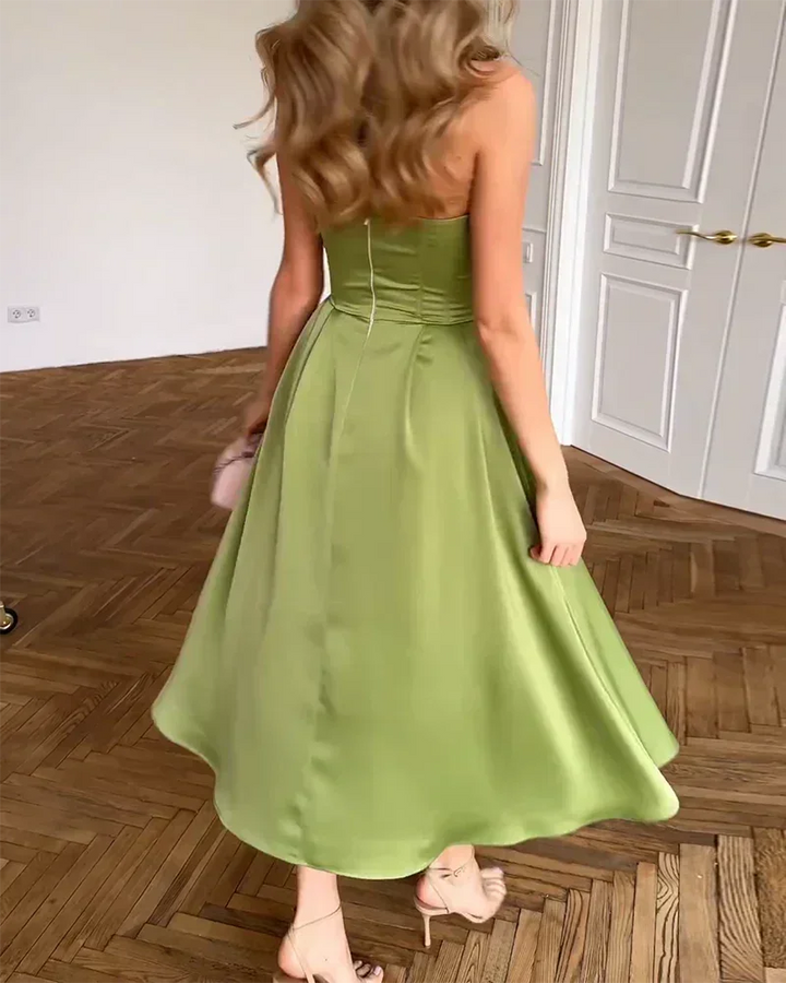 Strapless Midi Dress for Women with Bustier Bodice
