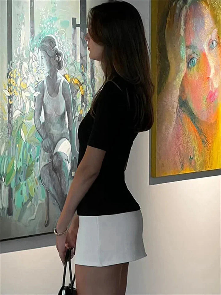 Mini Dress with Contrast Hem and Mock Neck for Women