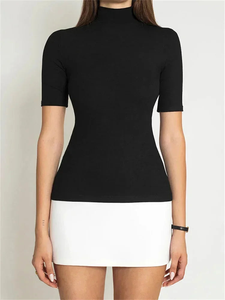 Mini Dress with Contrast Hem and Mock Neck for Women
