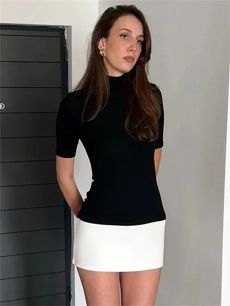 Mini Dress with Contrast Hem and Mock Neck for Women