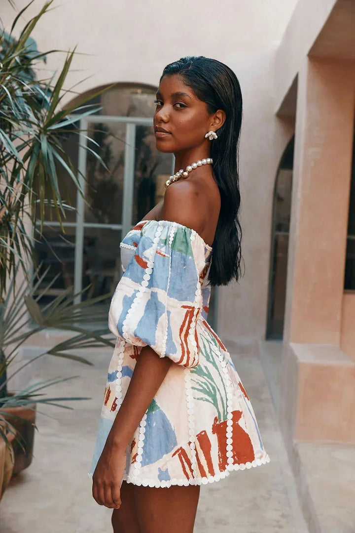 Short Off Shoulder Dress Patterned Summer Style for Women
