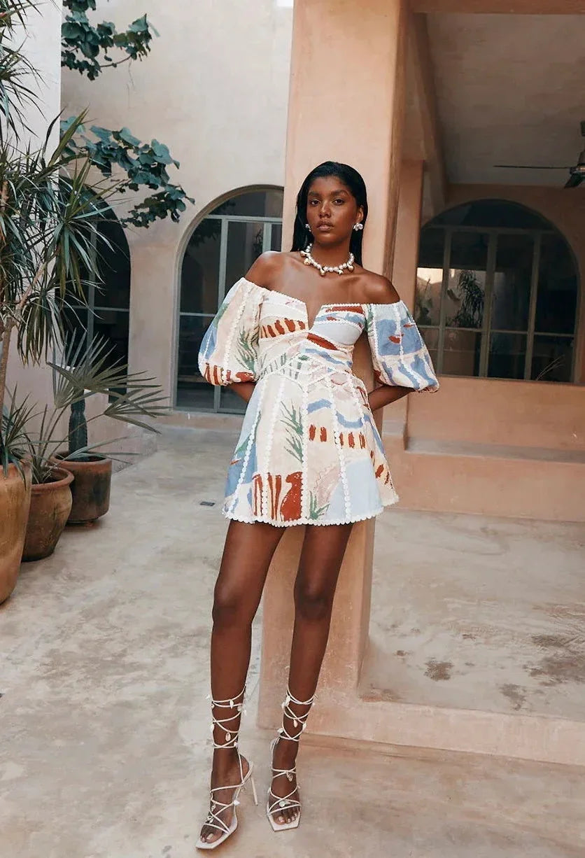 Short Off Shoulder Dress Patterned Summer Style for Women