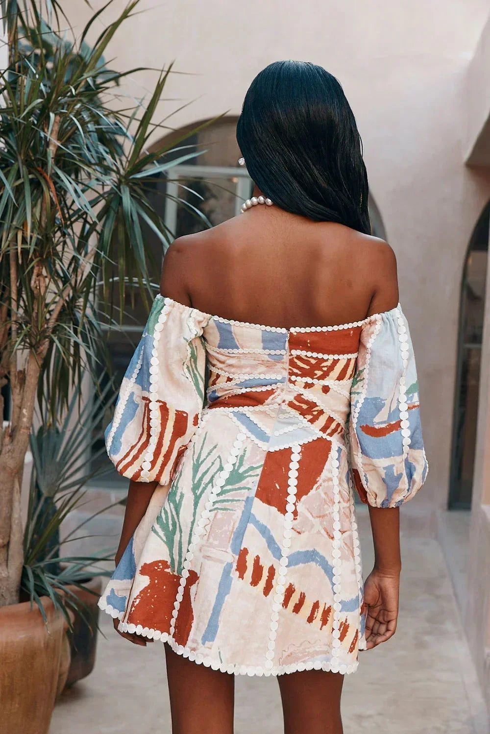Short Off Shoulder Dress Patterned Summer Style for Women