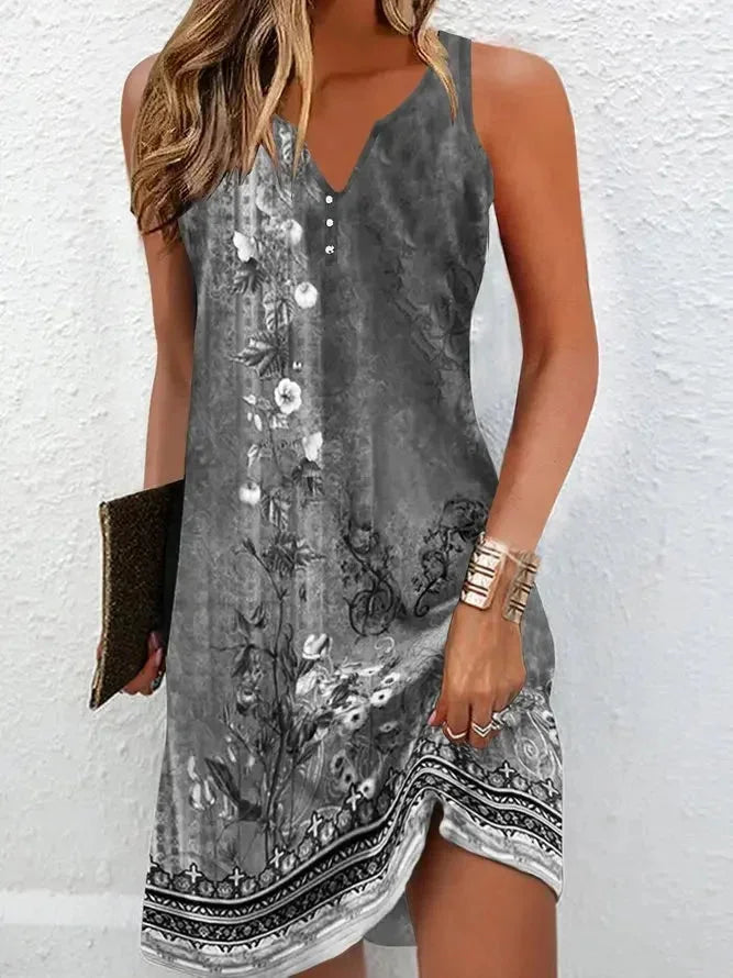 Short Sleeveless Floral V-Neck Dress for Women