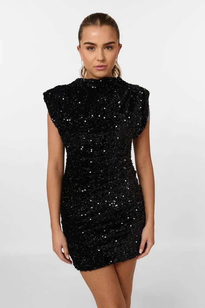 Sequin Mini Dress with Shoulder Pads for Women