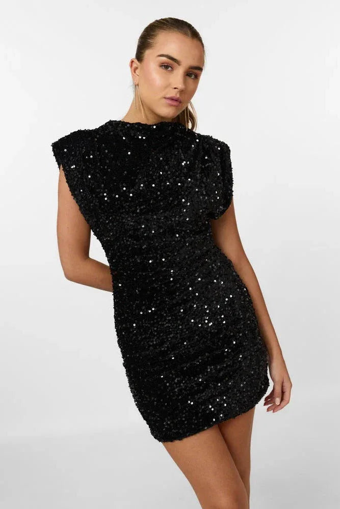 Sequin Mini Dress with Shoulder Pads for Women