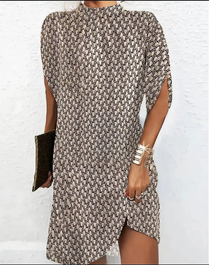 Short Batwing Sleeve Dress with Pleated Neckline for Women