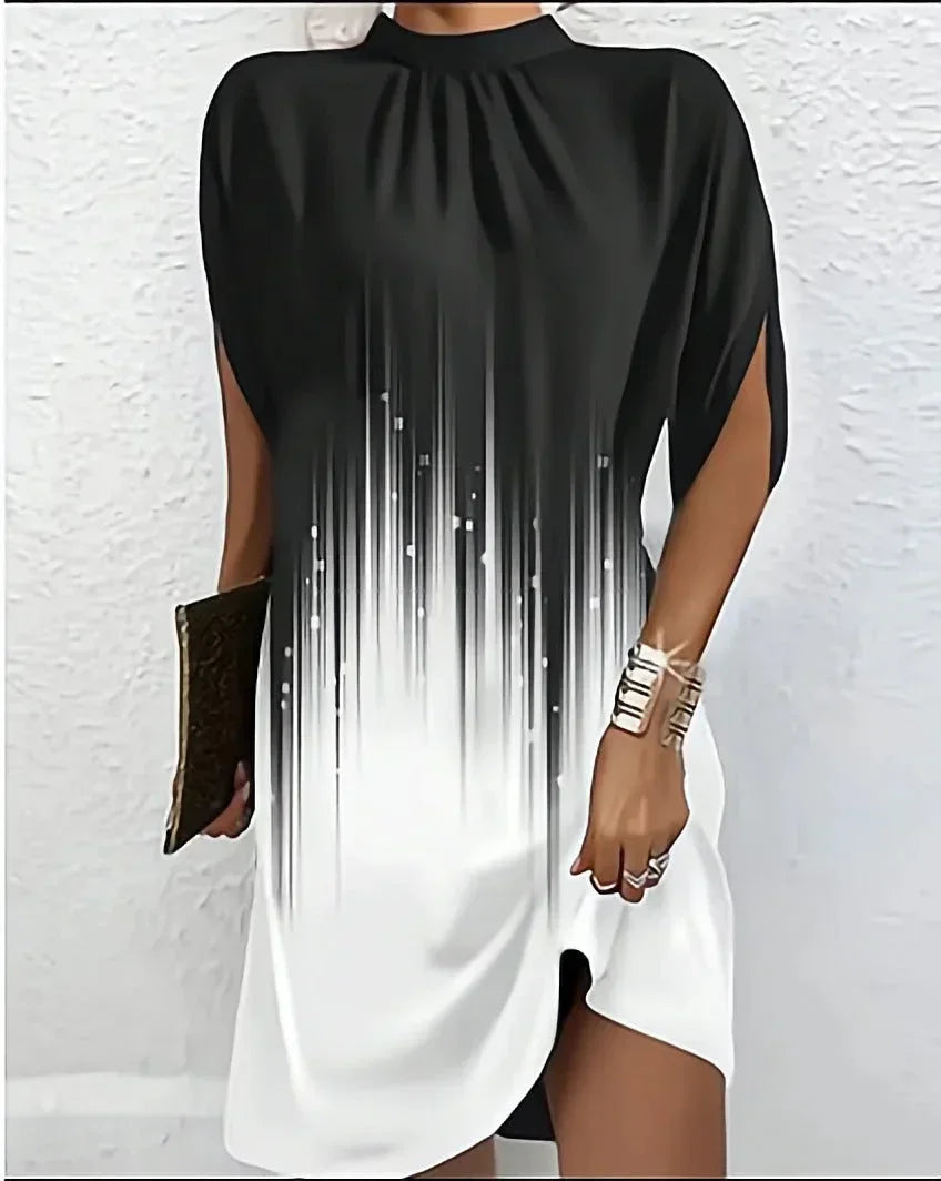 Short Batwing Sleeve Dress with Pleated Neckline for Women