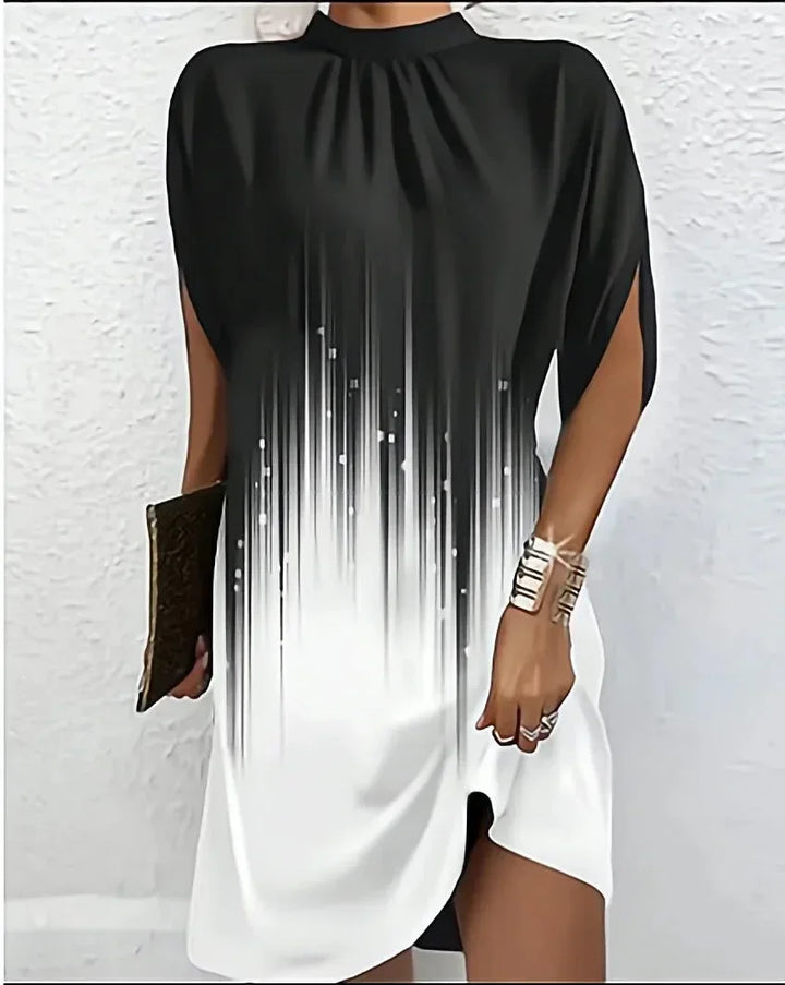 Short Batwing Sleeve Dress with Pleated Neckline for Women