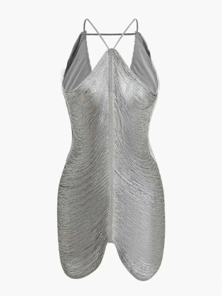 Short Metallic Dress Asymmetrical Backless for Women